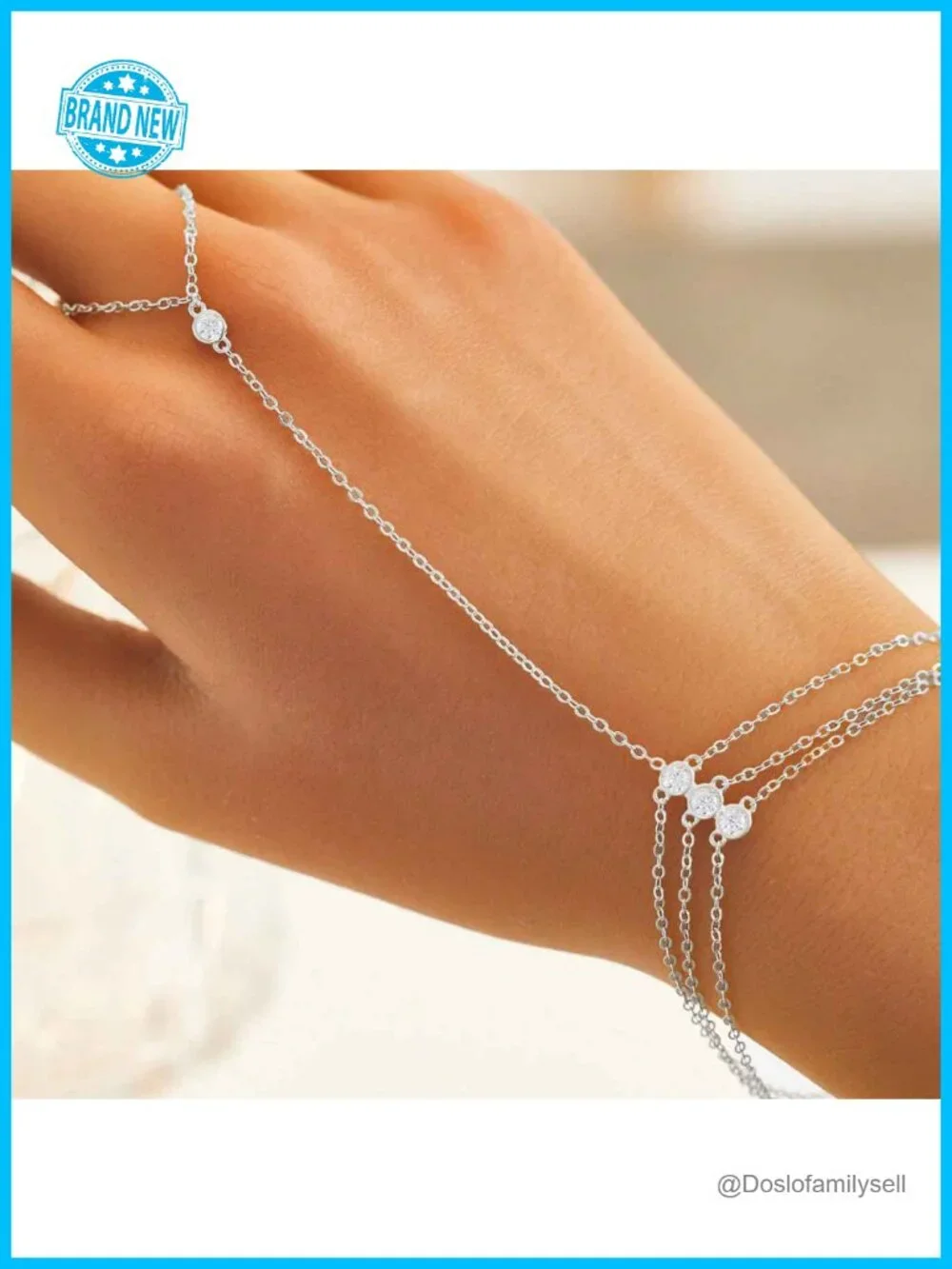 925 Sterling Silver 14k Gold Plated Hand Chain Bracelet with CZ Stones
